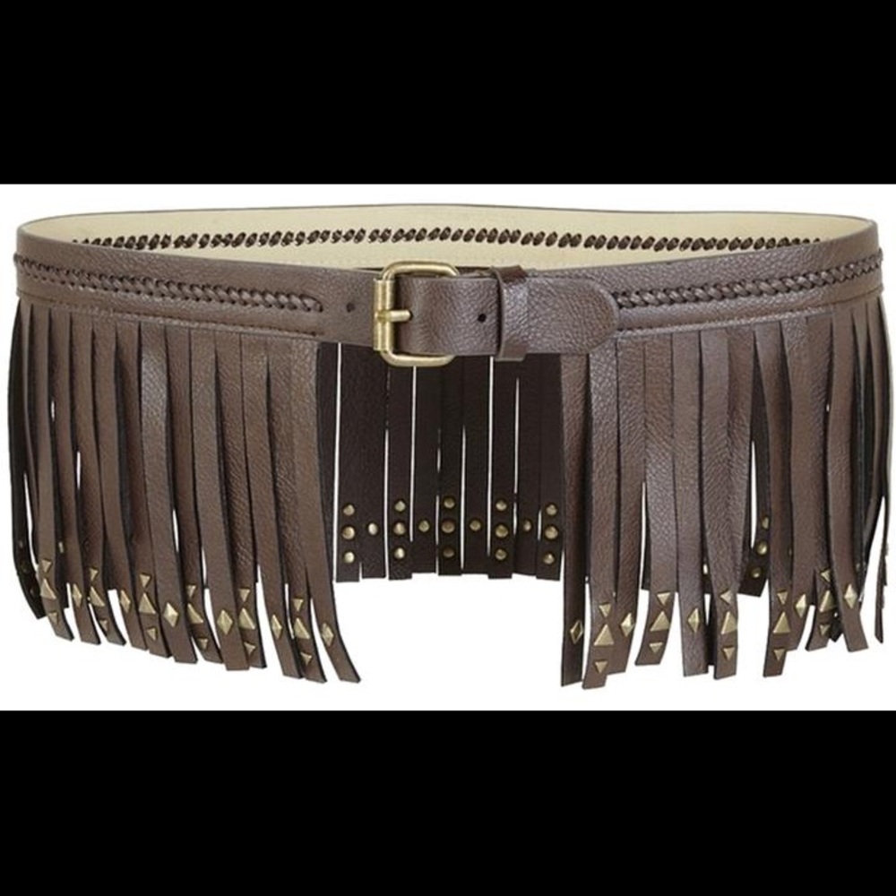 BCBG Brown Fringe Studded Corset Belt